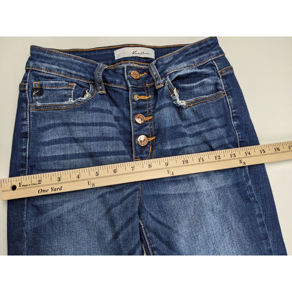 KanCan High Rise Skinny Stretch Jeans Womens Distress Hem Sz 25 Button Dark Wash - Picture 5 of 10